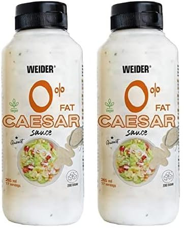 Weider Gourmet 0% Fat Caesar Sauce (265 ml). Salsa César 0% Grasas, 0% Azúcar. Bajo en Calorias. Nueva Receta Mejorada. Vegan. (Paquete de 2)