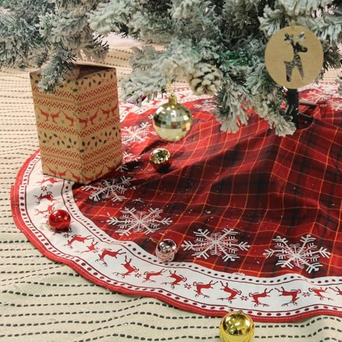 IHCEMIH Gonna per albero di Natale, grande, rossa, lussuosa, fiocco di neve, renna, base per albero di Natale, decorazione per feste, feste, festival, 121 cm