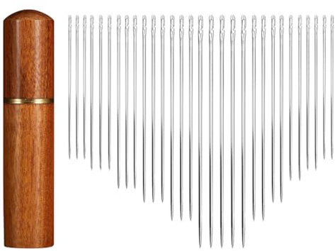 Stopfnadeln, 30 Stück Sticknadeln, Nähnadeln Sticknadeln Spitz Großem-öhr Edelstahl, Nähnadeln Selbsteinfädelnd, mit 1 Nadeln Box aus Holz, Einfaches Einfädeln Nadeln für DIY Stickerei