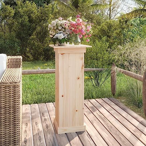 Makastle Indoor Outdoor Blumenhocker Blumenständer Beistelltisch Blumensäule Dekosäule Modern Pflanzenständer Pflanzenhocker Holzsäule Massivholz Säule, 40x40x90 cm