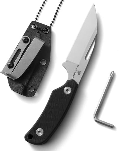 DRACHENADER Neck Knife Messer, Messer feststehende Klinge, mit G10 Griff und Gürtelclip, Outdoor Messer Gürtelmesser klein, D2 Stahl Klinge silber + G10 Griff schwarz