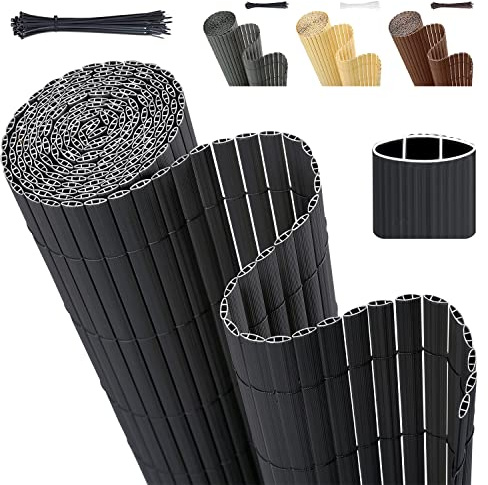 Sekey PVC Privacy Screening Fence Screening, Double Reinforced and Weatherproof, Enhanced Privacy Protection, for Garden, Balcony and Terrace, with Cable Ties, 90 x 400 cm, Anthracite