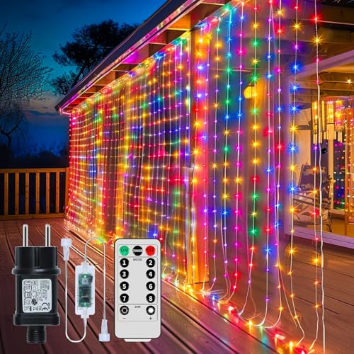 GCMacau Solar Lichtervorhang Aussen, 6x3M 600 LEDs Solar Lichterkette Vorhang, Solarlichterkette mit 8 Modi & Timer und Speicher, Lichtervorhang Innen Außen für Weihnachten Hochzeit Party Deko (Weiß)