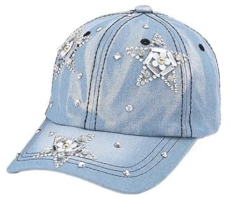 Stilvolle fünfzackige Stern Nieten Denim Baseball Cap mit Strass für Damen