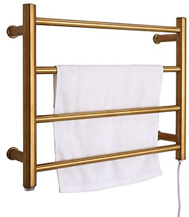 304 Stainless Steel Electric Towel Warmer Rack Hardwired and Plug in Options Heated Towel Rail Radiator for Bathroom Brushed Gold Finish