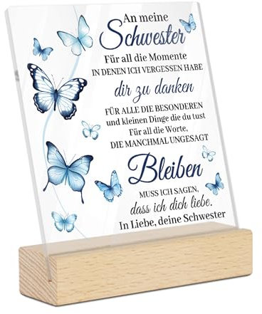 Putuo Decor Acryl-Dekoration mit Holzsockel - An meine Schwester - Dankesbotschaft mit Schmetterlingsdesign