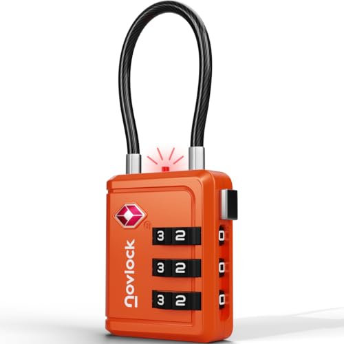 Candado para maleta de viaje TSA homologado con indicador de apertura, candado de combinación para maletas, mochilas, equipaje de mano y taquillas, color naranja (1 ud.)