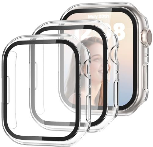 Delidigi 3 Piezas Protector Apple Watch Series 10 42mm, Ultra Delgada PC Funda, con Protector Pantalla de Vidrio Templado Completa Carcasa de Protección para iWatch(Transparente)