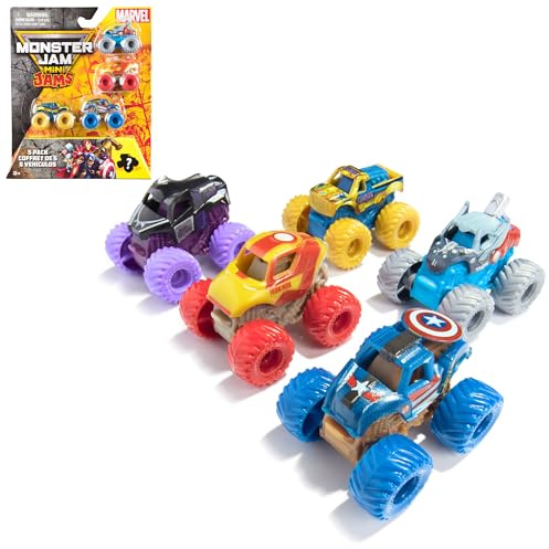 Monster Jam, Marvel Official Mini 5-Pack with Mystery Collectible Monster Truck, 1:87 Scale, Surprise Kids Toys for Boys and Girls Ages 3 and up