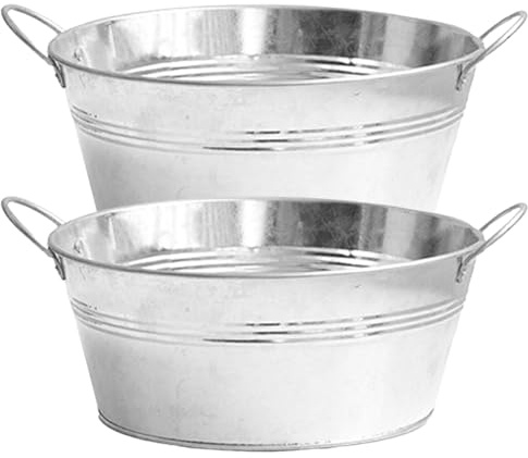 Gcroet Verzinkter Pflanzer 2pcs Große runde verzinkte Wanne mit stabilen Griffen 9,76 x 4,33 Zoll Metall Pflanzer Zinkwanne zum Pflanzen, Getränkekühler, Eiseimer