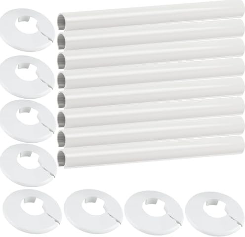 8X White Plastic Radiator Pipe Covers & Collars - 15mm, Set of 8 Pipe Covers & Collars, Easy Snap-On Installation, Heat-Resistant, Perfect for Radiator, Heating, Water, Gas, or Drain Pipes (8)