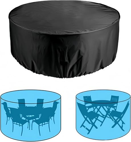 Runde Abdeckung für Terrassenmöbel, Schutzhülle für Gartentisch,Wasserdicht, Staubdicht und Reißfest, Strapazierfähiges Oxford-Gewebe,Lichtecht (Schwarz, 120x75cm / 47x30 in)