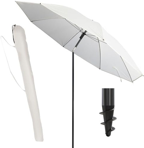 Menz Sonnenschirm Strand, Fb. Beige - UPF 50+ Strandschirm Ø 180 cm, Sonnenschutz für Strand und Balkon - Strandschirm windfest stabil, Sonnenschirm mit Schutzhülle