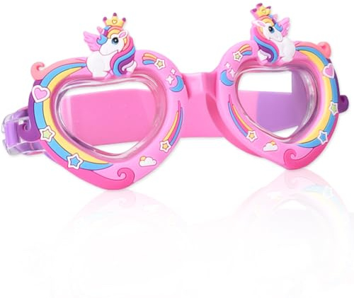 QYJMLH Unicorno Occhialini da nuoto per bambini,Specchio da nuoto arcobaleno unicorno, Occhiali da Piscina Trasparenti Antiappannamento,per bambini dai 3 ai 14 anni con regolazione rapida (rosa)