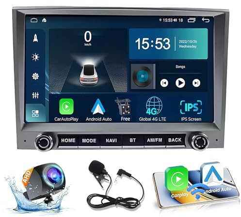 Android 14 Radio Coche para Porsche Cayman 911 987 Boxster 997 8 Pulgadas Android Radio de Coche 2 DIN con Carplay Inalámbrico/Android Auto Bluetooth/GPS Navi/FM Radio/WiFi/USB/SWC(S-6(8G+128G))