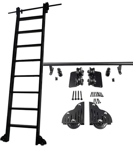 Kit per scala scorrevole, kit per binario per libreria su ruote, kit di binari scorrevoli multiuso per scale soppalco/libreria, binario mobile per armadio (no) (kit binario 6,6 piedi/200 cm)