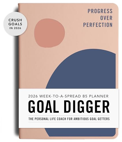 MOXON MiGoals Agenda 2026 per obiettivi, agenda settimanale B5 per obiettivi, abitudini, produttività e benessere, layout non datato con recensioni mensili, classico (progresso sulla perfezione)