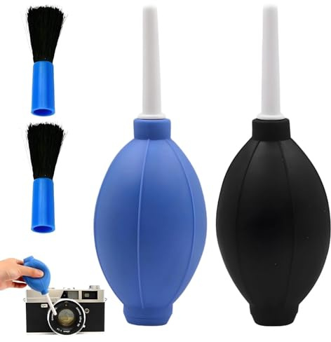 2 Stück Blasebalg Kamera, Objektiv Reinigungsset, Weicher Gummi-Luftgebläse, mit 2 Reinigungsbürste, für Die Reinigung Von Kamerasensoren, Tastaturen, Blau, Schwarz