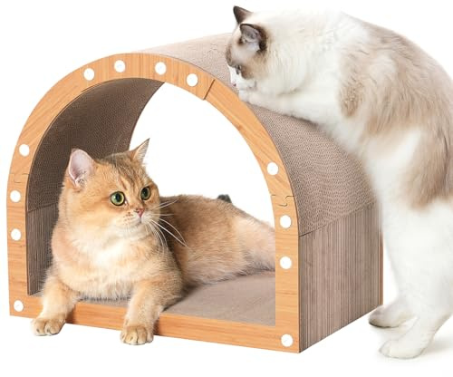 Avont Rascador Gatos Cartón 3-en-1 – Tabla L para Rascar + Cama Descanso + Juguete – Protector Muebles Interior – Divertido & Durable para Gatitos Adultos