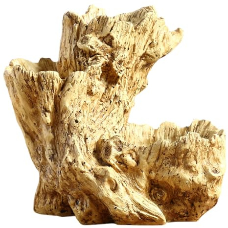 Aymzbd Resin Blumentopf Driftwood Pflanzgefäß Baumstumpf Vase Imitation Holz Dekorationsobjekt Kunstharz Container für Innenbereich Desktop Küche, Holz
