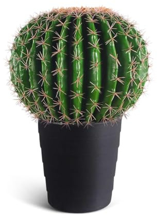 IvoQ Kunst Kaktus 50 cm - Realistische Kunstpflanze im schwarzen Topf - Großer gefälschter Kaktus für Innen & Außen - Wartungsfreie grüne Dekoration für Wohnzimmer, Büro oder Balkon
