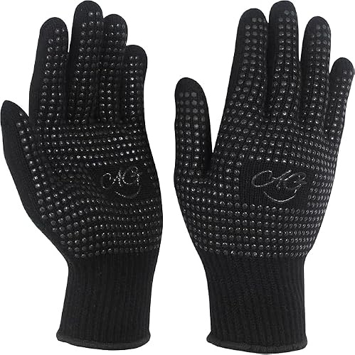 ANGENIL Guantes resistentes al calor，protuberancias de silicona, Paquete de 2, Guantes elásticos antideslizantes y termoaislantes, adecuados para planchas y rizadores de pelo, de color negro