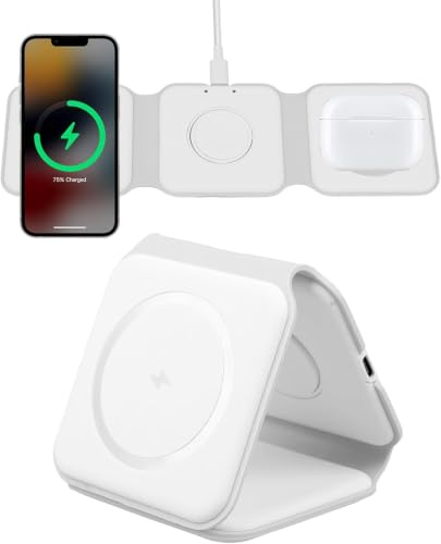 3 in 1 Wireless Charging Station for A-pple Magnetic Foldable Travel | Fast Charging Station Stand for i-Phone16/15/14/13/12 Series AirPods Pro/4/3/2 & Watch Ultra 3/11/10/9/Ultra 2/Ultra Cable 1M