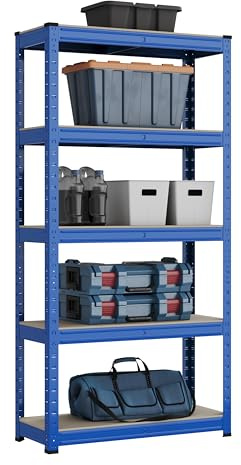 5 Levels 1500mm H x 750mm W x 450mm D Heavy Duty Steel Shelving Garage Racking Unit 150KG UDL Per Shelf