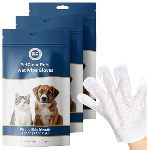 PETCLEAR Dog Glove Wipes, Hypoallergenic, Lick-Safe Pet Wipes for Daily and Traveling, Disposable Cleaning Gloves To Clean Full Body, Eye Wipes, Ear Wipes, Bum & Paws (Fragrance Free) 30PCS/Pack