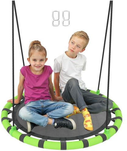 AIYAPLAY Balançoire nid d'oiseau Suspendue, siège Rond Ø 100 cm, Noir | Balançoire suspendue avec cordes réglables en hauteur, aire de jeux extérieure pour jardin, terrasse et arrière-cour