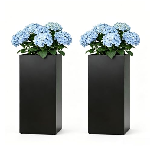 Jacklin F Jardinera Rectangular Exterior Grande, 76 * 35 * 35cm Macetas Alto de Metal para Balcón y Terraza，Porche, Sistema de Drenaje y Bandeja Extraíble Maceta con Patas*2