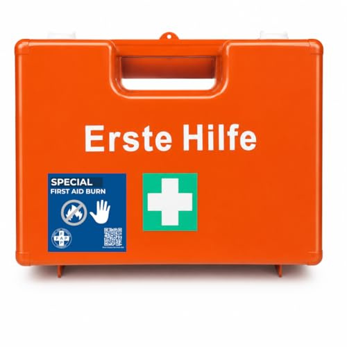 First Aid Products Erste-Hilfe-Kasten Hitze & Feuer orange - inkl. DIN 13157 | Burngel | Augenspülung | Kühlspray | 85-teilig | | bis 20 Personen | Erste-Hilfe-Koffer Schweißarbeiten