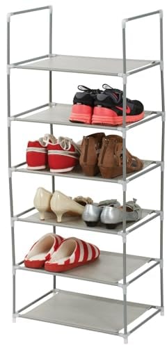 Axentia Schuhregal mit 6 Ebenen-Schuhablage aus Metall-Regal-Ablage zur Aufbewahrung für bis zu 12 Paar Schuhe mit sechs Vlies-Böden, Plastik, Grau, 29 x 43 x 94 cm