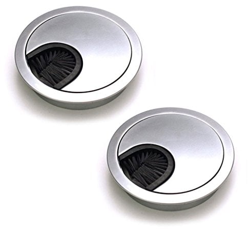 Dioxide Lot de 2 Passe Câbles Ronds Encastrables, Fil Métal Acier Brossé Design, Rangements de Câbles pour Table de Bureau Diamètre 60 mm - Argent Perle Chrome