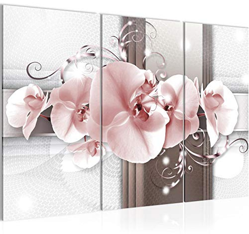 Runa Art Wandbilder Blumen Orchidee Bild XXL Wohnzimmer Schlafzimmer Grau Rosa Abstrakt 120 x 80 cm 3 Teilig 008331b