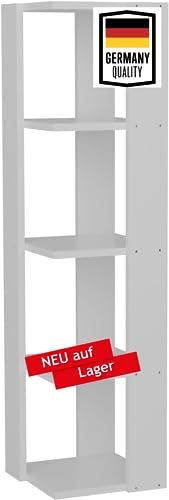 moebel17 Venita Bücherregal 4293 Regal Wandregal Standregal Aktenregal Aufbewahrungsregal Eckregal Regal für Wohnzimmer, Holz, Weiß, 4 Regalablagen, praktische Nutzung, 31,3 x 120 x 33,1 cm