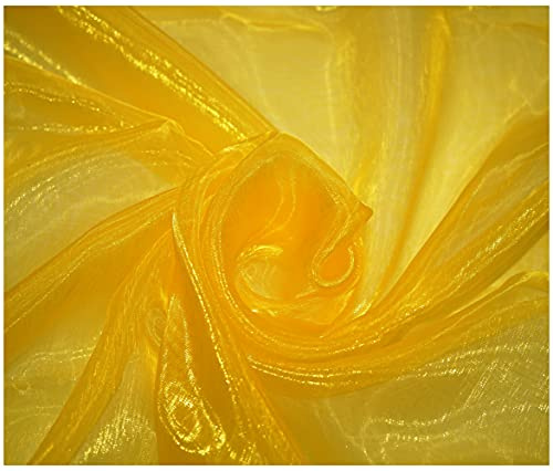 Premium Crystal Organza Voile Fancy Dress Costume Decorations Fabric 150cm Wide/Sold by The Metre (Yellow)