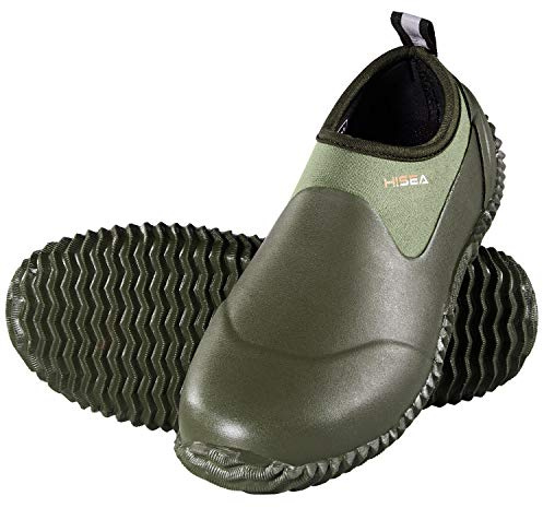 HISEA Unisex Garden Shoes, Waterproof Slip-On Rain Boots for Men and Women, Neoprene Rubber Rain Shoes Outdoor Ankle Booties for Gardening, Farming, Camping, Dog Walking, Car Wash, Lawn Care and Yard Work