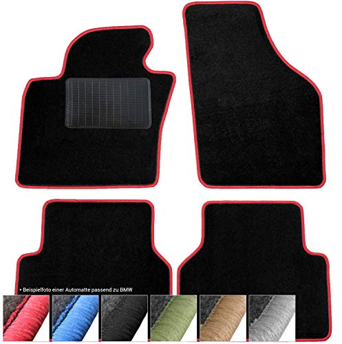 moto-MOLTICO Fußmatten Auto - Velours Autoteppiche | passend für BMW 3er E90 E91 (2005-2012) - 4-teiliges Set - Schwarze Automatten mit Roten Ziernähten