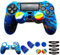 Silikon-Schutzhülle für PS4 Controller (1 x rutschfeste Hülle, 1 Paar L2 R2 Trigger Extender, 4 Daumengriffe, LED-Lichtleisten-Aufkleber) Schutz DualShock PS4/Slim/Pro (himmelblau und gelb)