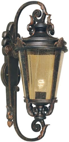 Casa Padrino Barock Außenwandleuchte Antik Schwarz/Bronze/Bernsteinfarben 30 x 35 x H. 69 cm - Nostalgische Balkon Garten Terrassen Außenleuchte - Nostalgische Außenleuchten
