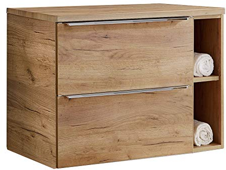Lomadox Badezimmermöbel Waschtisch-Unterschrank Set, Wotaneiche Nb., 2 Softclose-Auszüge, 1 Regal, B/H/T ca. 81/59,5/46 cm