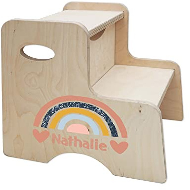 Holzura Tritthocker Kinder, Hocker aus Holz für Bad und Küche, Holzhocker personalisierter Toilettenhocker mit Name