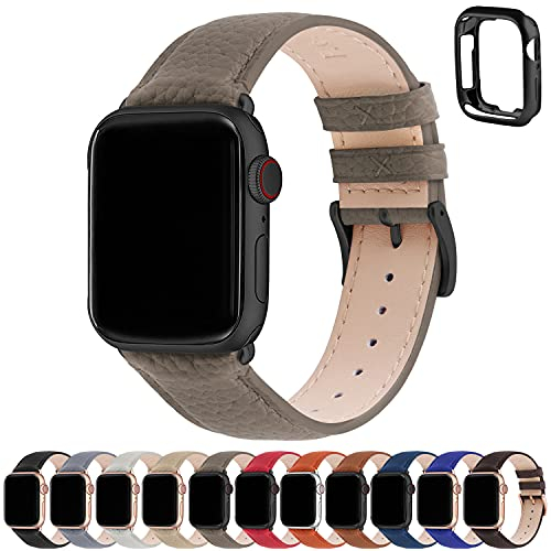 Fullmosa Correa para Apple Watch, Correas de Cuero Genuino Compatible con Apple Watch SE Series 8 Series 7/6/5/4/3/2/1/Se/Se2, Elefante Gris + Hebilla de Plata,42mm/44mm/45mm