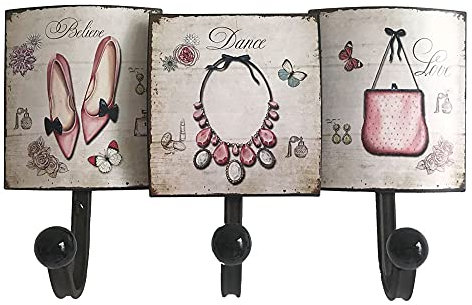 etc-shop Garderobenbrett mit Haken Blechschilder Wandgarderobe Paneel Bild Garderobe Aufhängung, 3 Verschiedene Motive mit Accessoires, LxH 34,5x21 cm, Flur