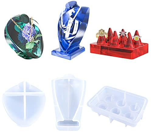 Voyyphixa 3Pcs Jewelry Shelf Silicone Moulds for Epoxy Resin Set, Jewelry Holder Resin Mold, Large Resin Jewelry Display Stand Casting Mold for Necklace, Ring, DIY Craft Mould