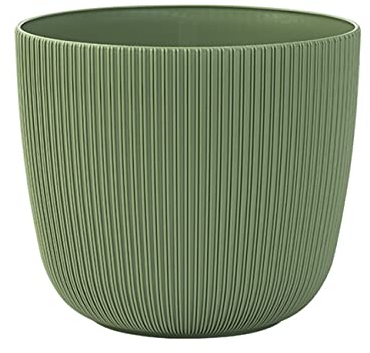 Engelland - 1 x Blumentopf mit Drainagesystem, Moos-Grün, Rillenoptik, Pflanz-Topf, Kübel, modern, widerstandsfähig, rund, wetterfest, Kunststoff, Ø 29 cm, 13 Liter