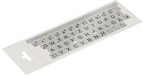 Lacerto® | 15 x 15 mm, caratteri extra grandi, adesivi per tastiera tedeschi per disabili e anziani, con laminato protettivo antigraffio opaco QWERTZ | Colore: argento nero
