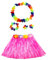 duoyif Hawaii Rock Set, 5 stück Hawaiian Hula Rock mit Blumenkette, Hawaii Outfit Party Kostüm Für Karnevals Geburtstags Hawaii Deko Tropische Summer Party Festivals Cheerleading Halloween 40cm (Rosa)