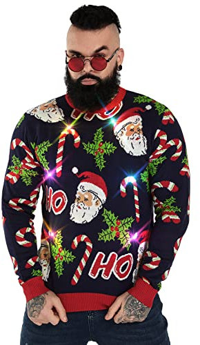 U LOOK UGLY TODAY Hässlicher Weihnachtspullover, Unisex Lustiger Chunky Fair Isle Gestrickter Festlicher Pullover für Party Face It Santa L